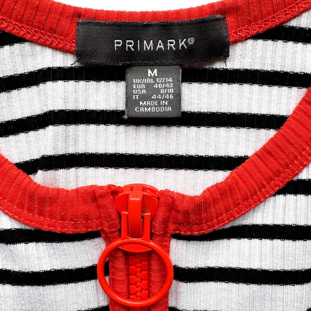 Primark Cropped Tank Top | Size M | Black/White/Red Stripes Y2K Loungewear - Picture 2 of 5